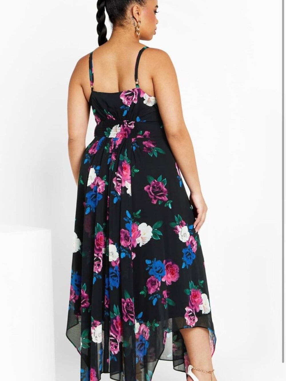 City Chic Maxine Print Maxi Dress 🌸✨ Size M/18 NWOT Floral Handkerchief Hem - Picture 3 of 5